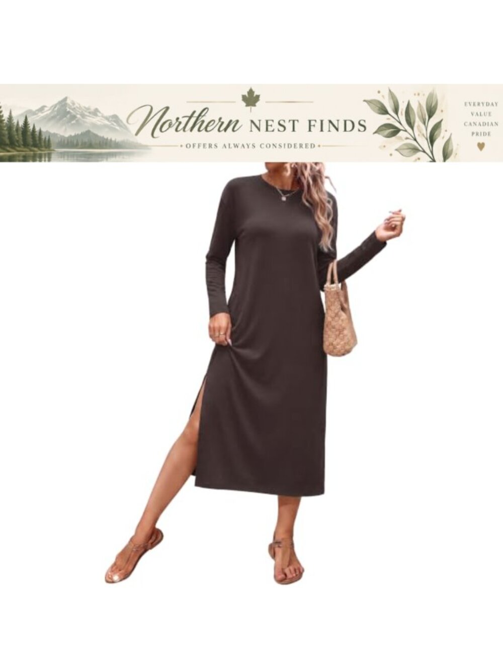 Women's Long Sleeve Midi T-Shirt Dress Loose Fit Striped Casual